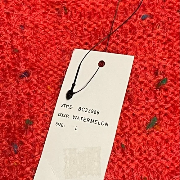 BCBGMAXAZRIA CARDIGAN CHUNKY CONFETTI KNIT SWEATER OPEN FRONT RED COLOR SIZE L - Picture 13 of 16